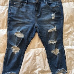 Torrid Blue Distressed Ankle Cropped Jeans